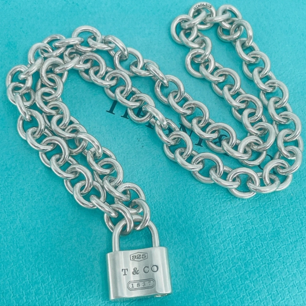 Tiffany & Co. 1837 Padlock Rolo Chain Chocker Necklace Sterling Silver 925 - Picture 8 of 16
